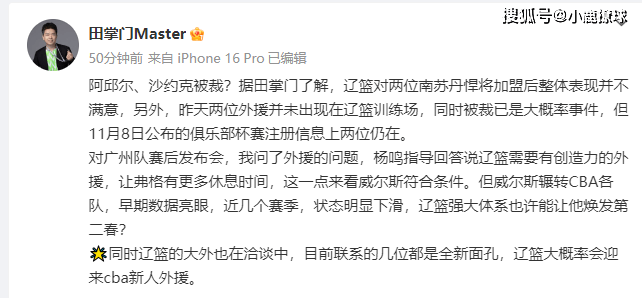 辽篮外援阵容大换血！曝两位超级外援同时被裁，杨鸣要重找新帮手  第1张