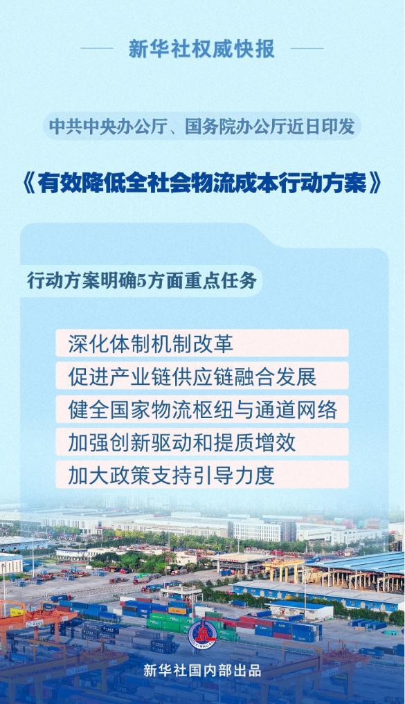 新华社权威快报丨中办、国办印发《有效降低全社会物流成本行动方案》