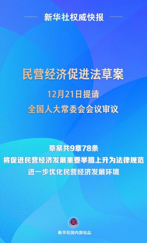 新华社权威快报丨民营经济促进法草案提请全国人大常委会会议审议